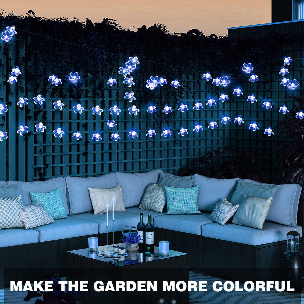 Rirool Cherry Blossom Solar String Lights Outdoor, 23FT 50 LED Flower Fairy Lights with 2 Lighting Modes, IP65 Waterproof Auto On/Off for Garden Patio Wedding Christmas Decor, Multicolor