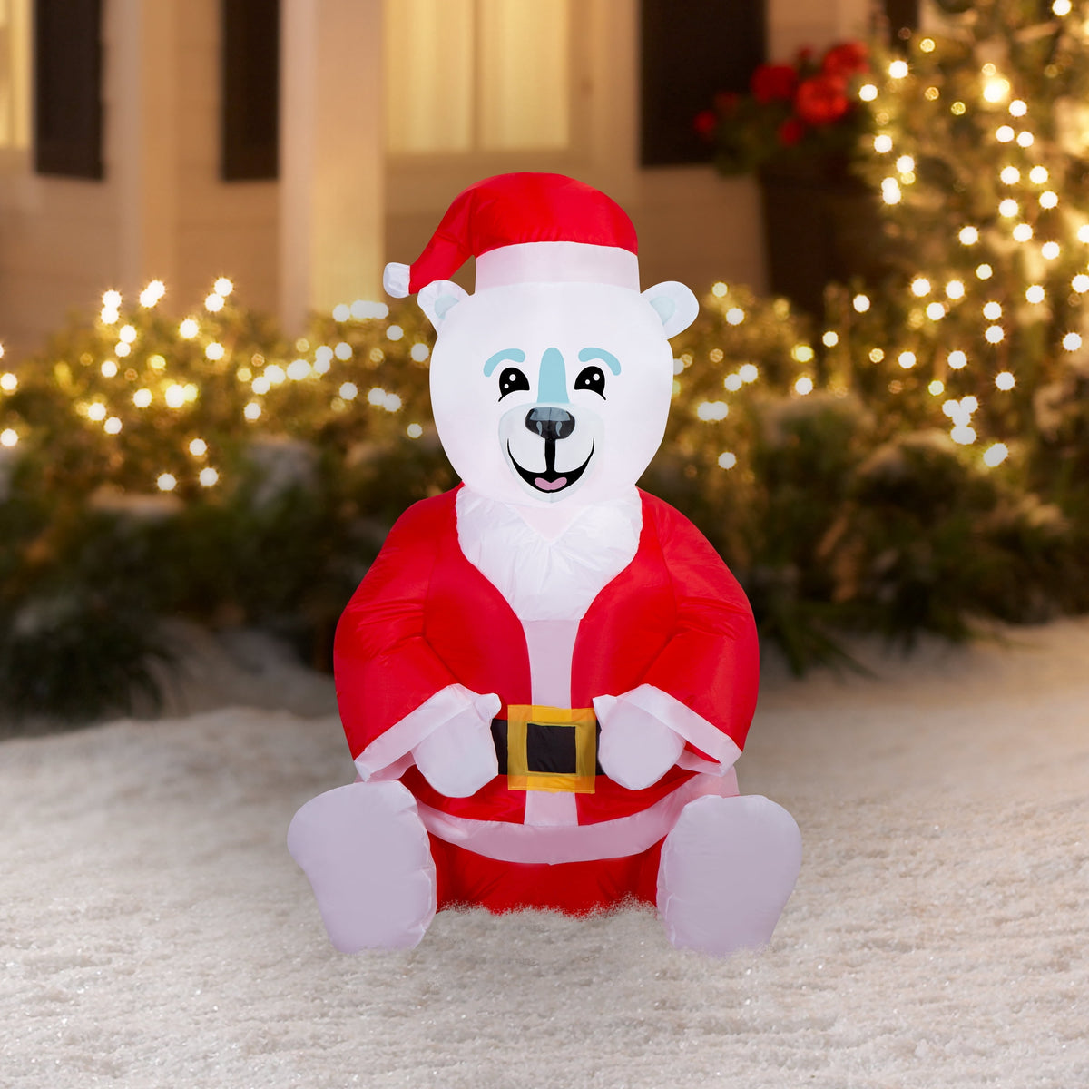 Red and White Polar Bear in Santa Suit Christmas Airblown Yard Inflatable, 3.5', by Holiday Time