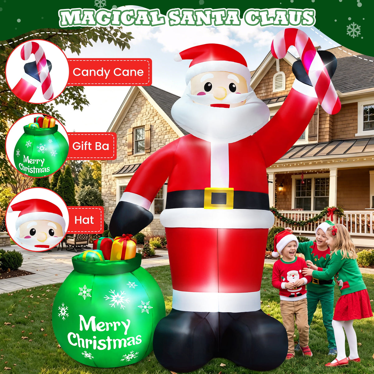 Yexmas 7FT Christmas Inflatable Santa Claus with Photo Frame, Blow Up Santa Claus Xmas Decorations for Outdoor Indoor, Built-in LED Light for Yard Gardern Lawn