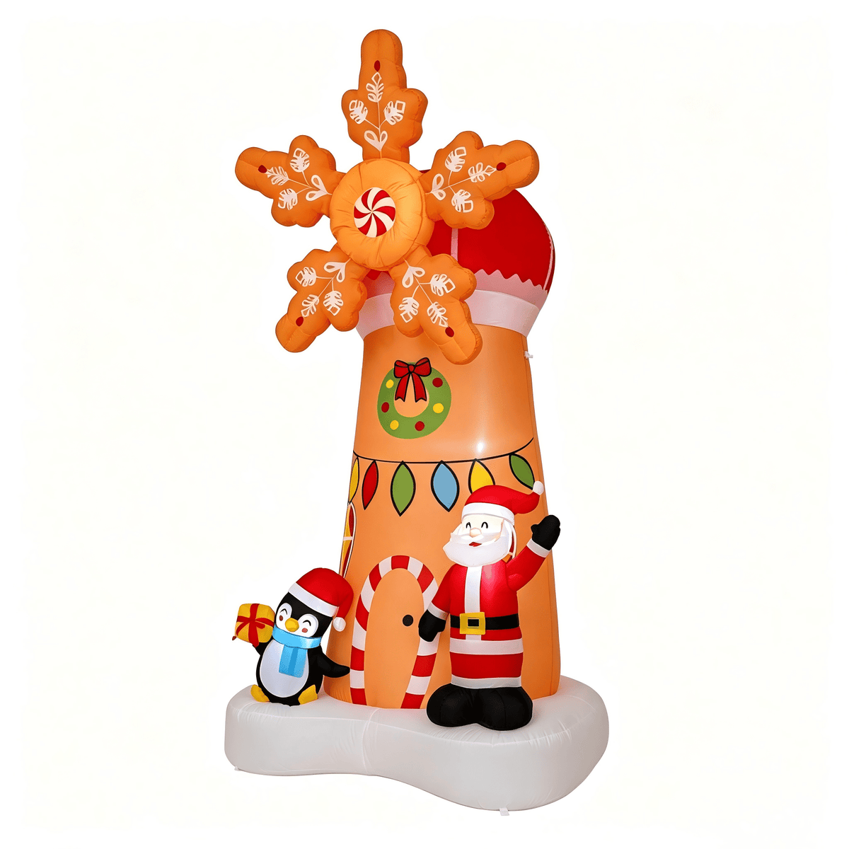 Firstness 7.7Ft High Christmas Inflatables Spinning Windmill with Santa and Penguin, Christmas Blow ups with LED Lights, Outdoor Yard Decoration