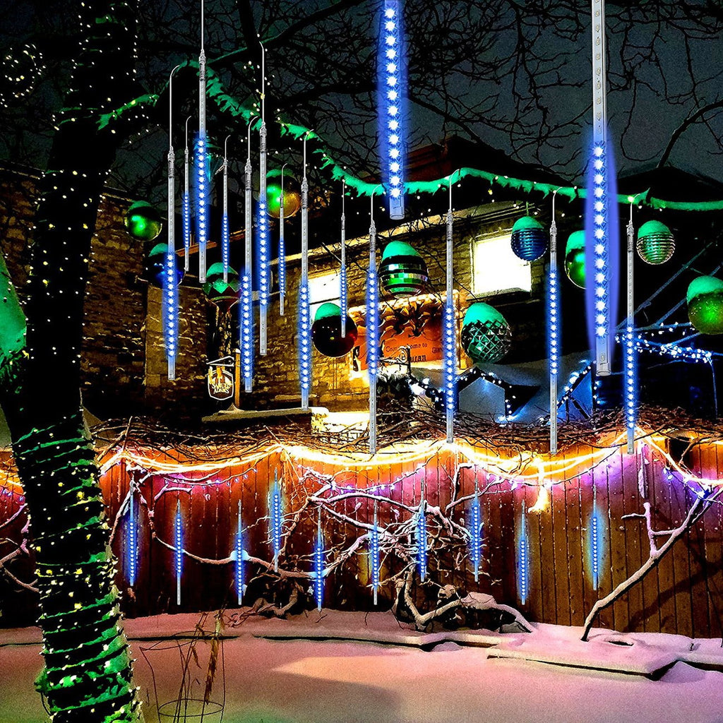 Rirool 20-Inch Blue Meteor Shower Lights, 10 Tubes 540 LED Cascading Falling Rain Christmas String Lights, IP65 Outdoor Plug-In Decor for Trees, Roof, Patio, Wedding and Holiday Display, 1 Set
