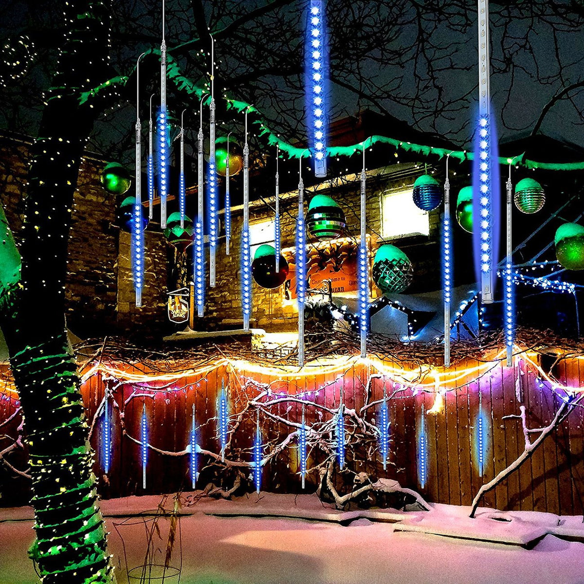Rirool 20-Inch Blue Meteor Shower Lights, 10 Tubes 540 LED Cascading Falling Rain Christmas String Lights, IP65 Outdoor Plug-In Decor for Trees, Roof, Patio, Wedding and Holiday Display, 1 Set