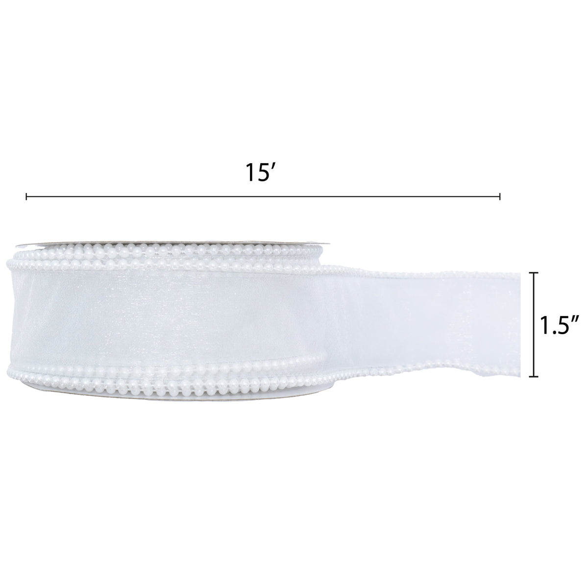 My Texas House White Beaded Sheer Christmas Ribbon, 1.5" x 15'