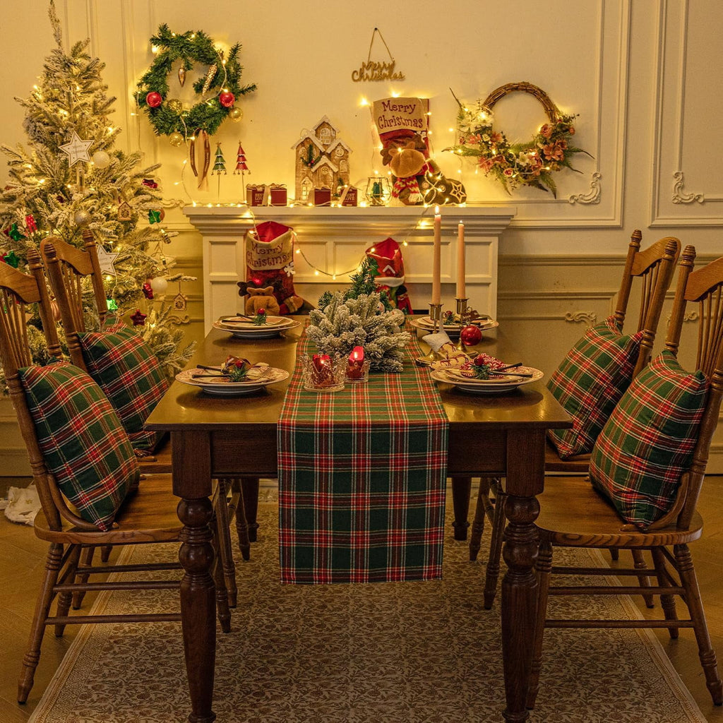 Christmas Checkered Tartan Table Runner - Green Buffalo Plaid Xmas Stain Resistant Washable Table Decoration for Dining/Parties/Holiday Decor, 13 x 120 Inch