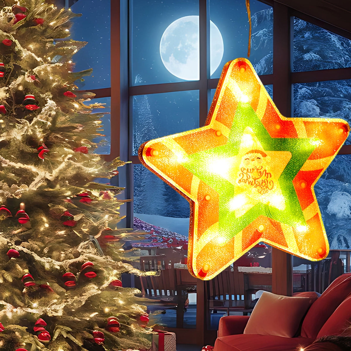 RXIRUCGD Christmas Window Hanging Lights Decorations, Christmas Window Lights with Suction Cup, Battery Operated Hanging Christmas Window Lights Indoor for Xmas Tree Fireplace Door Window Decor