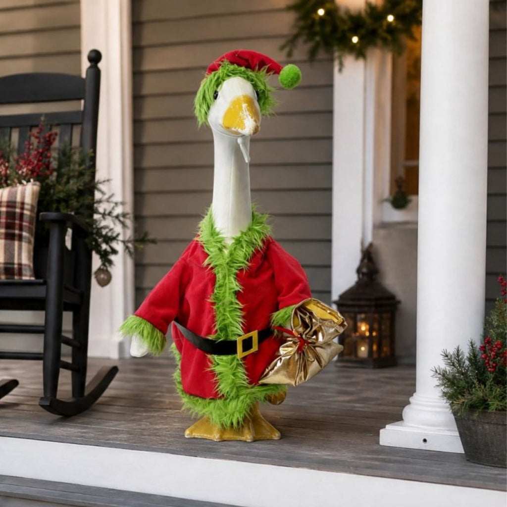 Aurorax Christmas Goose Clothes for Cement Goose Porch Goose 23"/17",Porch Goose Outfit 19 inch,Red Holiday Porch Goose Clothing Accessories for Garden Lawn Yard
