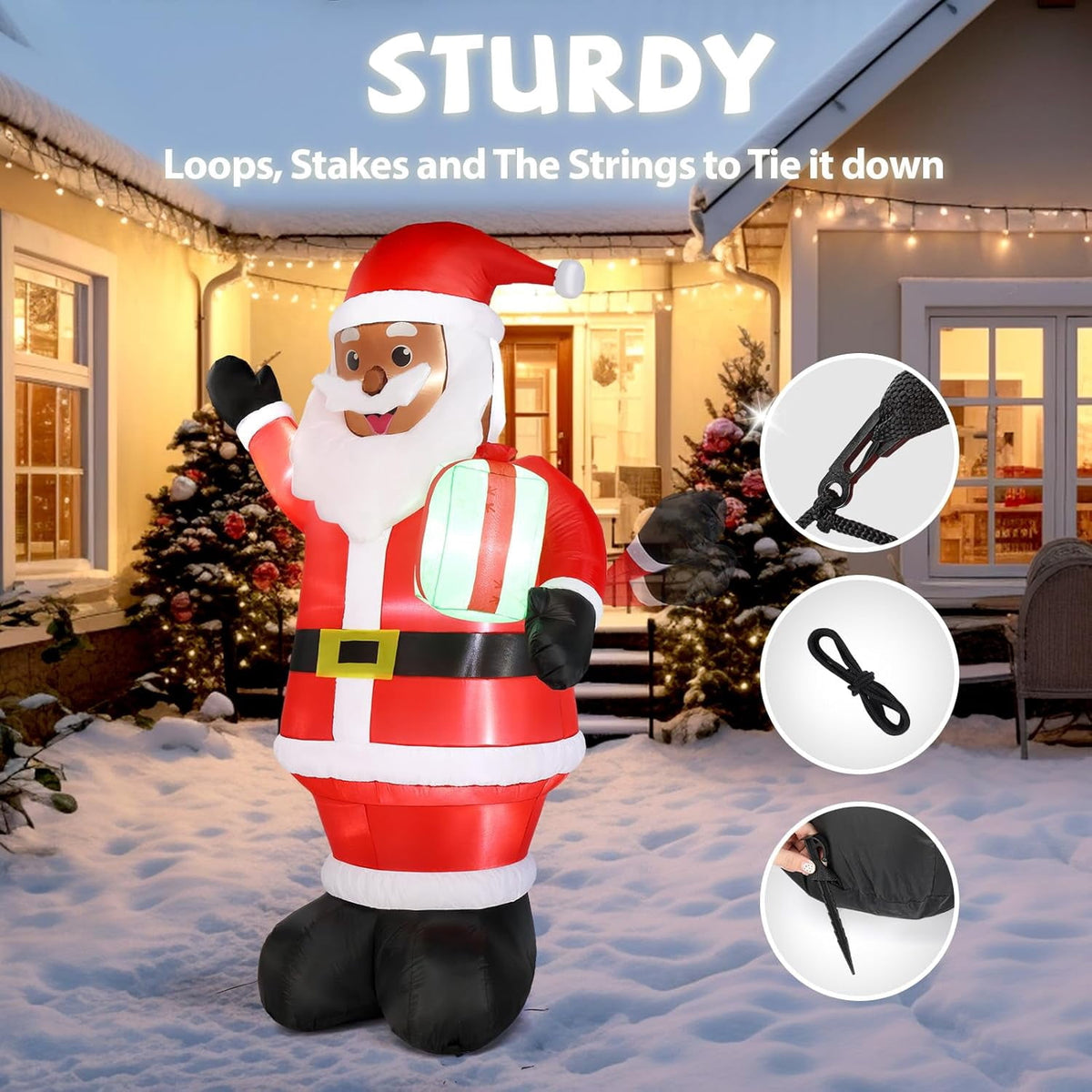 Joymor 8ft Lighted Inflatable Santa Claus Christmas Yard Decoration for Indoor/Outdoor, Black