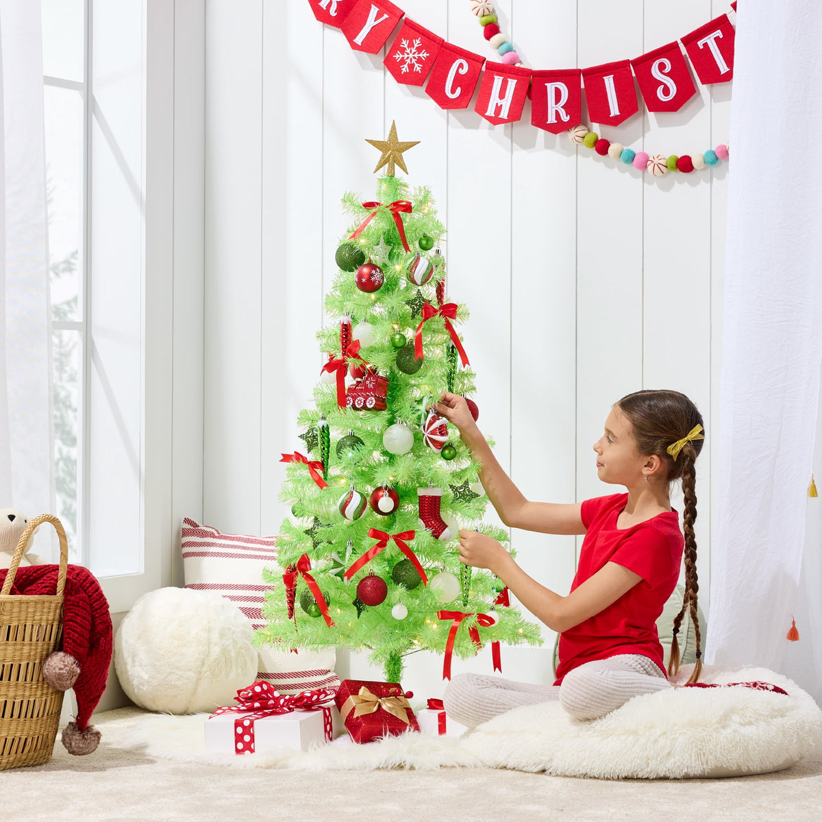 Best Choice Products 4ft Prelit Colored Christmas Tree, Artificial Tree Holiday Decor w/ 70 LED Lights - Baby Blue Tinsel