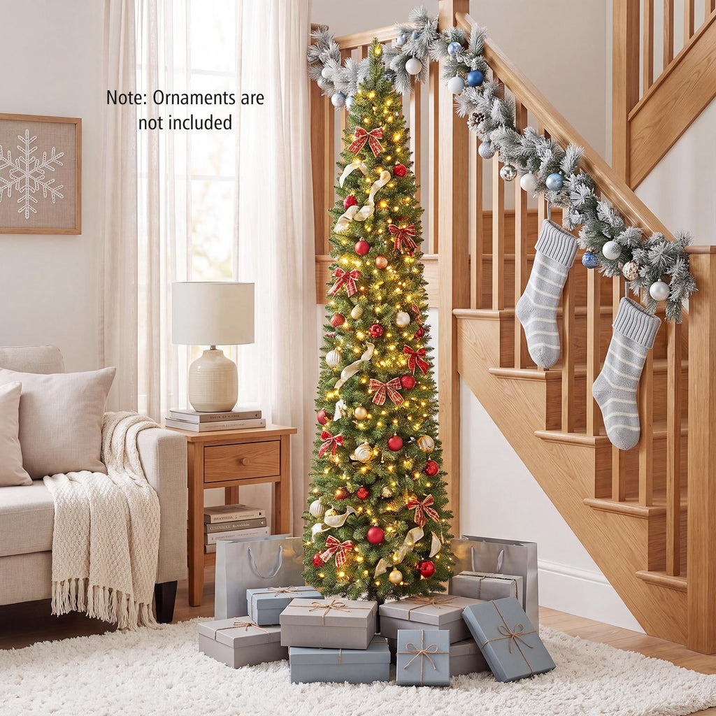 Costway 5 FT Pre-Lit Pencil Christmas Tree with 150 LED Lights & 296 Branch Tips Party