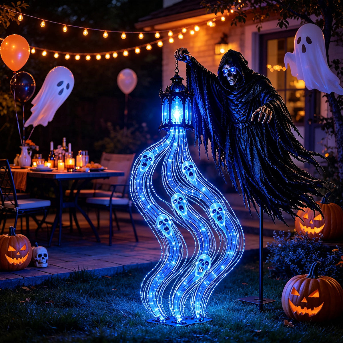 Solar Halloween Metal Moon Black Cat Garden Stake with LED Pumpkin Lantern, Light Up Star Bat Yard Decor Stake, Spooky Outdoor Lawn Pathway Halloween Decoration