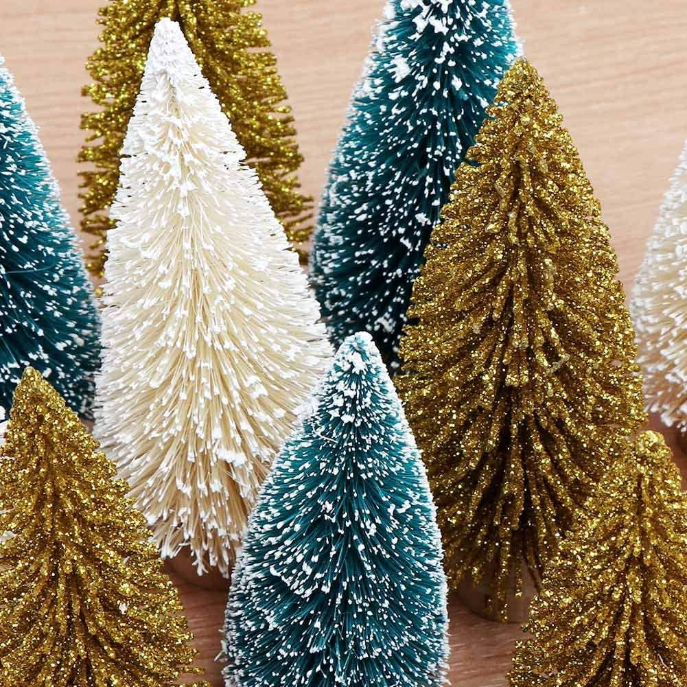 Ayieyill 30PCS Artificial Mini Christmas Trees, Mini Pine Tree Sisal Trees with Wood Base Bottle Brush Trees for Christmas Table Top Decor Winter Crafts Ornaments
