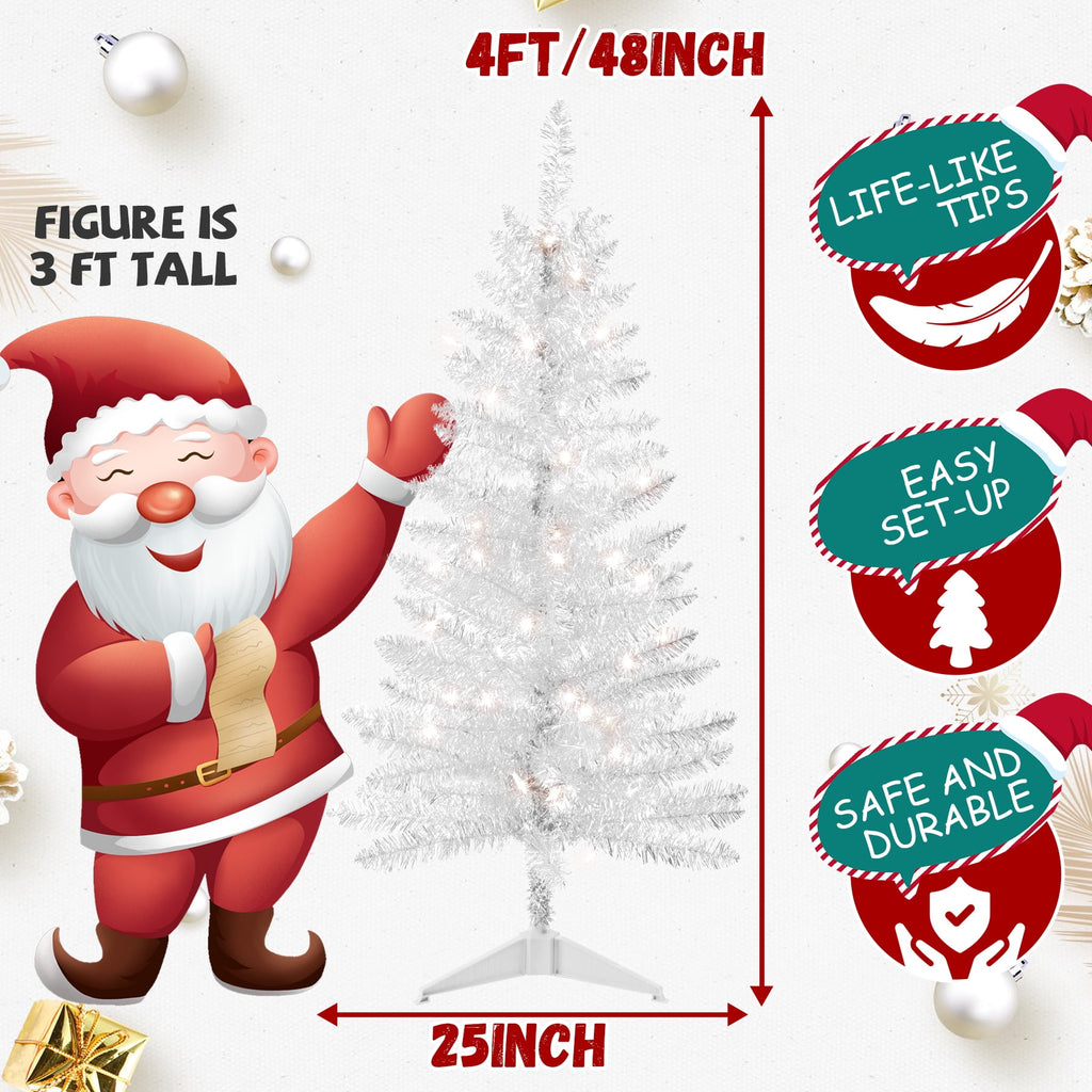 Mayhihi 4FT White Small Christmas Tree with Lights, Artificial Xmas Trees for Home Office