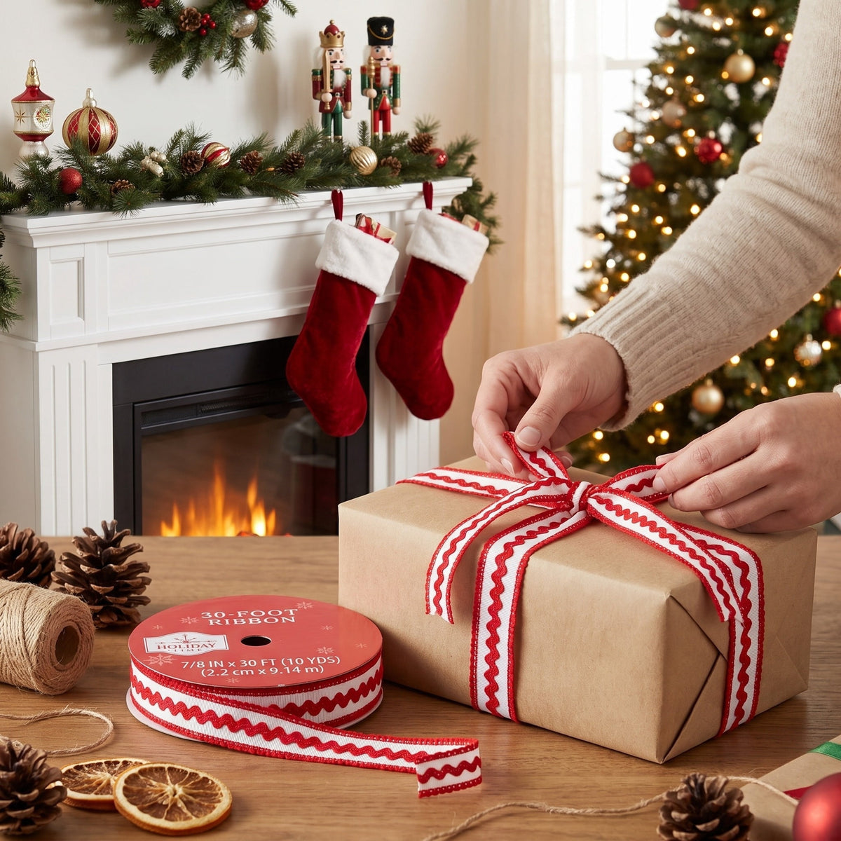 Red and White Ric Rac Christmas Ribbon, 7/8" x 30', by Holiday Time