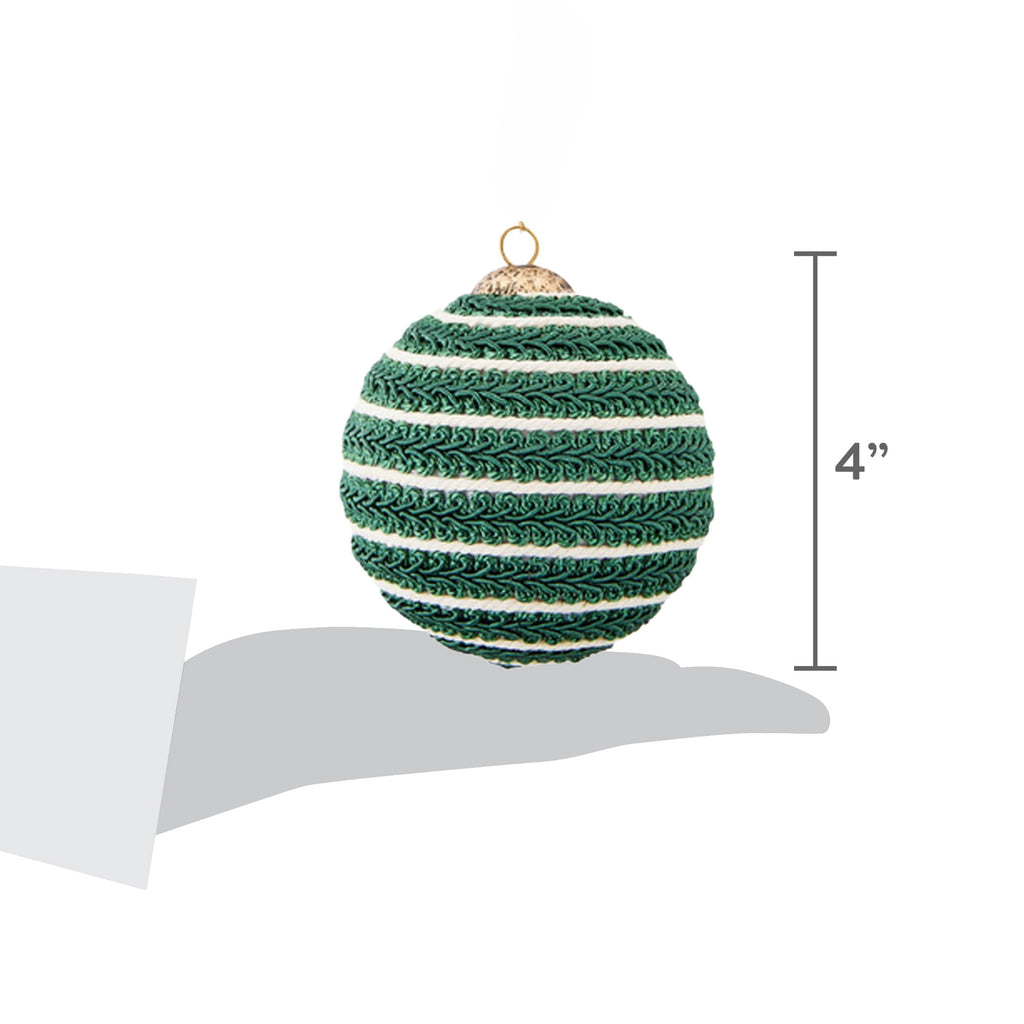 4-Count Green and Cream Braided Ball Christmas Ornaments, 5", by Holiday Time