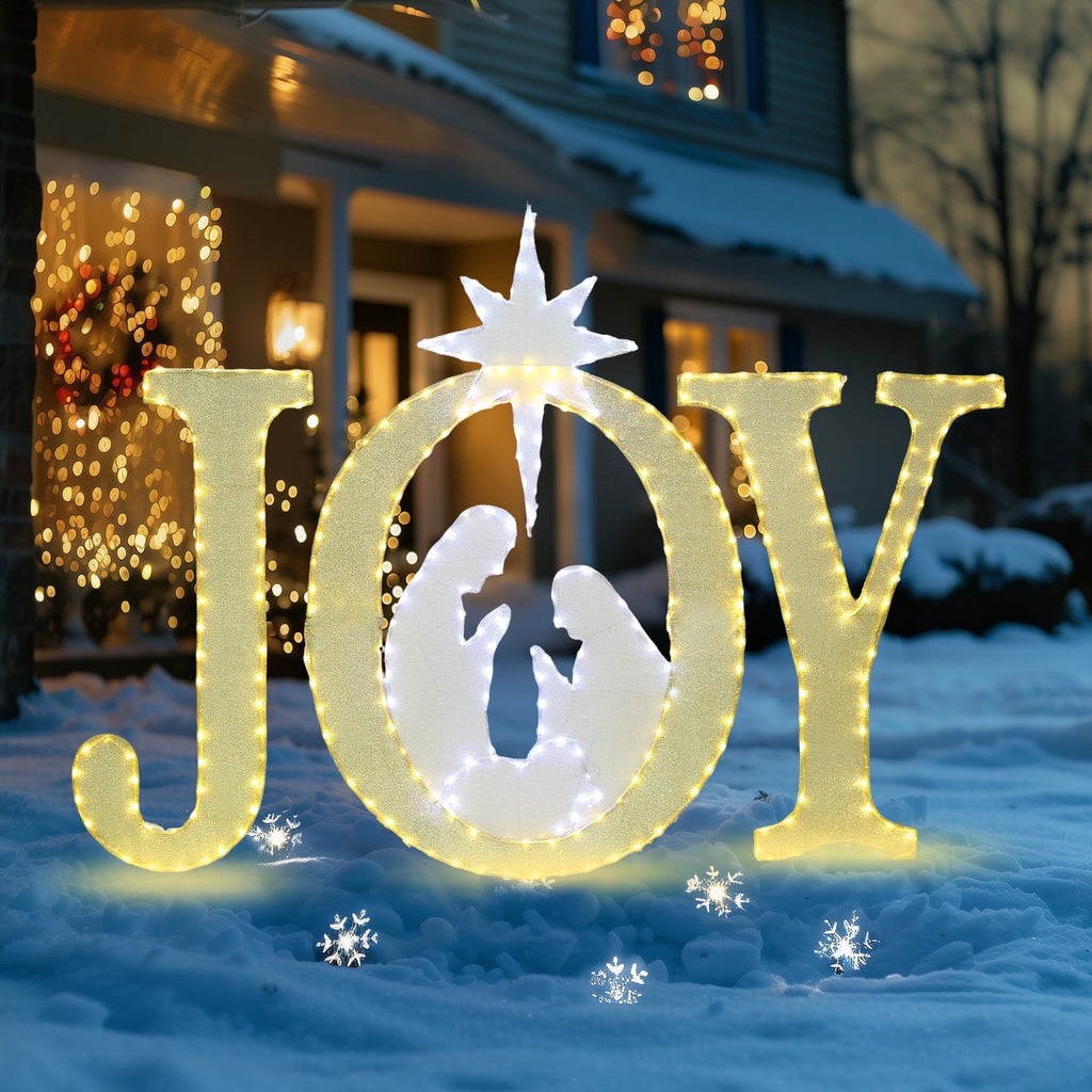 Starfree 49-inch Outdoor Nativity Decoration Lighted JOY Sign with Outdoor Christmas Yard Decorations Hanging and Standing Options for Porch & Garden
