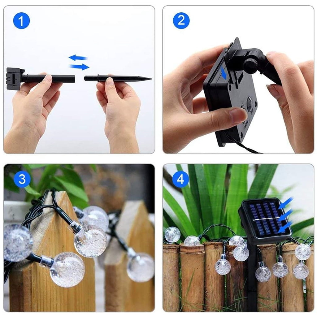 21Ft 30 LED Solar Fairy String Lights, Outdoor Pathway Landscape Night Lights Garden Crystal Ball Decorative Wall Lights Waterproof for Home Garden, Patio, Yard, Home Decoration