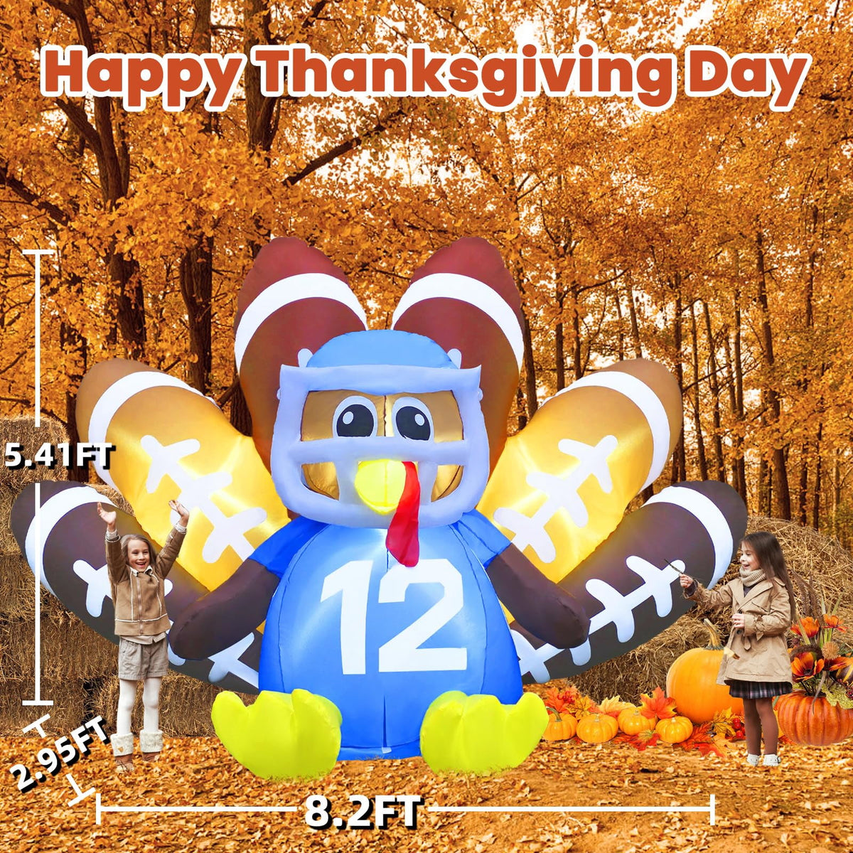 ACWARM HOME Christmas Inflatables, 8FT Long Inflatable Turkey Christmas Outdoor Decorations Blow up Turkey No.12, Turkey Blow up Inflatable with Built-in LED Lights for Outdoor Garden Lawn Decor