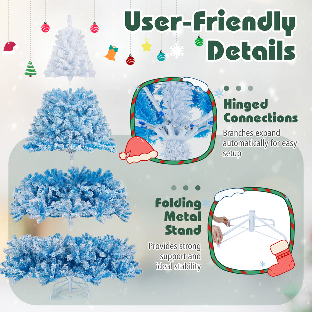 Costway 6 FT Artificial Christmas Tree with 250 Warm White LED Lights, 8 Lighting Modes & Folding Metal Stand White & Pink