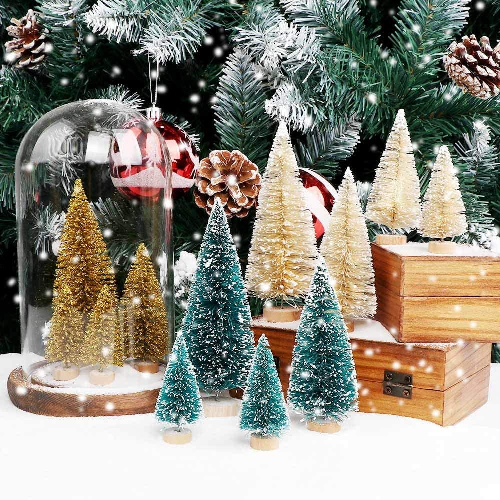 Ayieyill 30PCS Artificial Mini Christmas Trees, Mini Pine Tree Sisal Trees with Wood Base Bottle Brush Trees for Christmas Table Top Decor Winter Crafts Ornaments