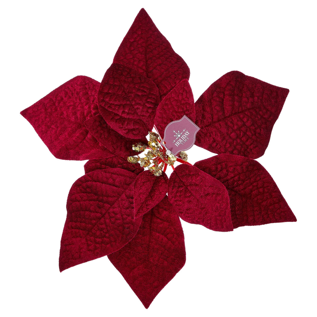 Red and Gold Velvet-Feel Poinsettia Christmas Clip Ornament, 11", by Holiday Time