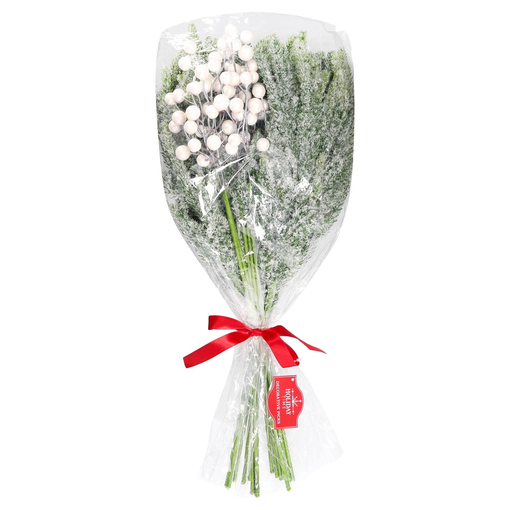 Cream Berries and Snow-Flocked Greenery Decorative Christmas Picks, 21", by Holiday Time