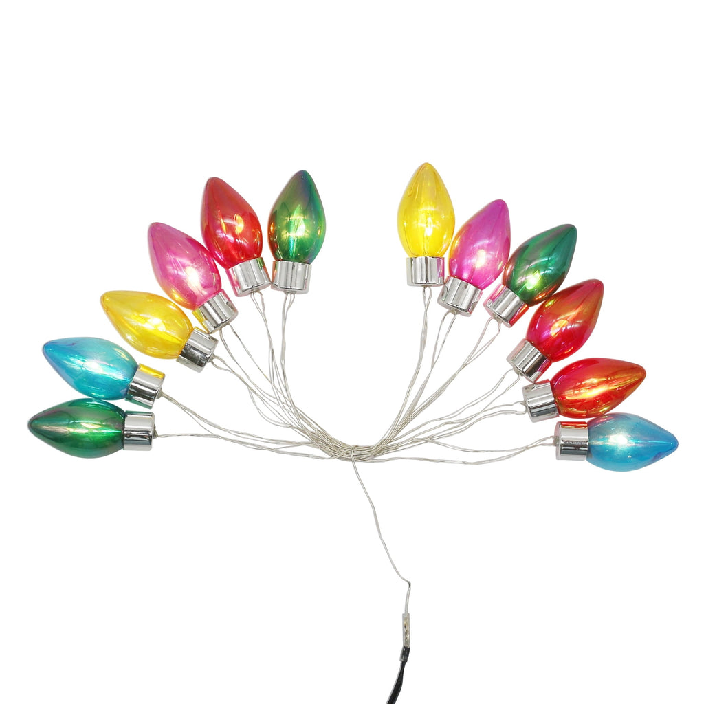 Indoor 12-Count Battery-Operated LED C7 Christmas String Lights, Multicolor, Silver Wire, 5.5', by Holiday Time