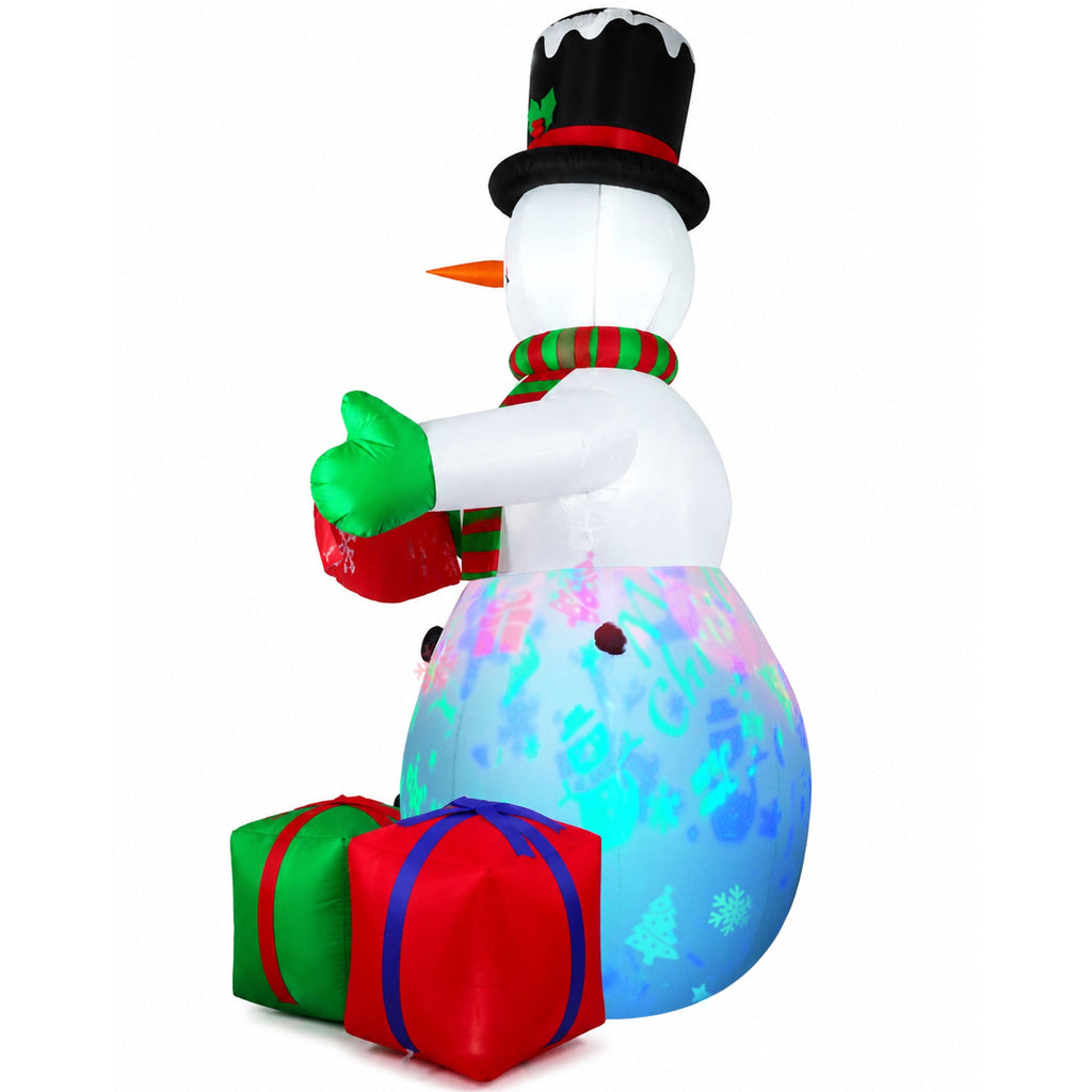 Yexmas 8FT Christmas Inflatable Snowman Blow Up Yard Decor with 360° Colorful Projection, Music On/Off, Penguin, Gift Boxes, Merry Christmas Banner for Outdoor Yard Decor