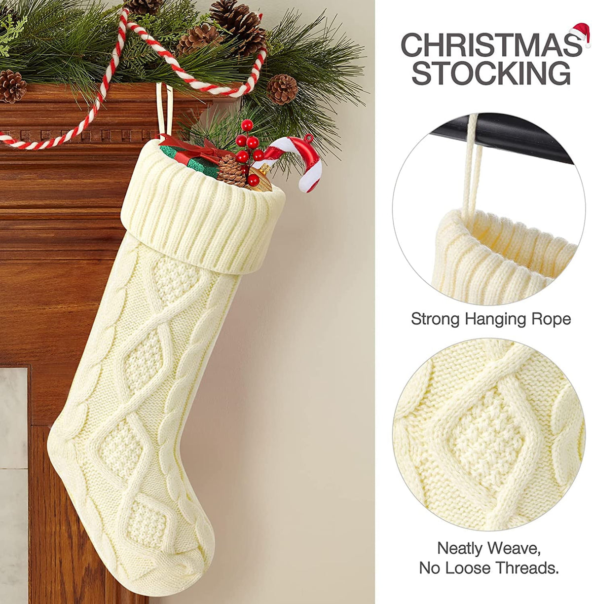 Ayieyill 6pcs Christmas Stockings Large Knitted Xmas Stockings 18 Inches Fireplace Hanging Stockings for Family Holiday Christmas Decoration