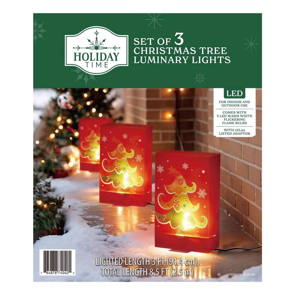 Indoor/Outdoor Snowflake Flickering Luminary Christmas Pathway Lights, Blue and White, Set of 3, by Holiday Time