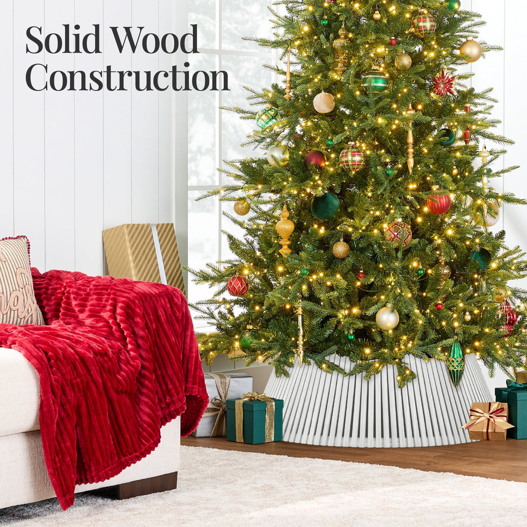 Best Choice Products 36in Christmas Tree Collar, Solid Wood Slatted Tree Skirt Holiday Accessory for Home - Walnut