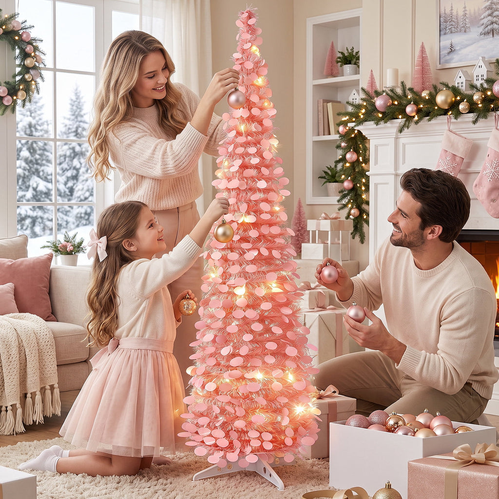 Ayieyill 5ft Pop up Christmas Tree,Color Artificial Pencil Tinsel Xmas Trees for Christmas Indoor Decorations, Collapsible Christmas Tree (Silver)