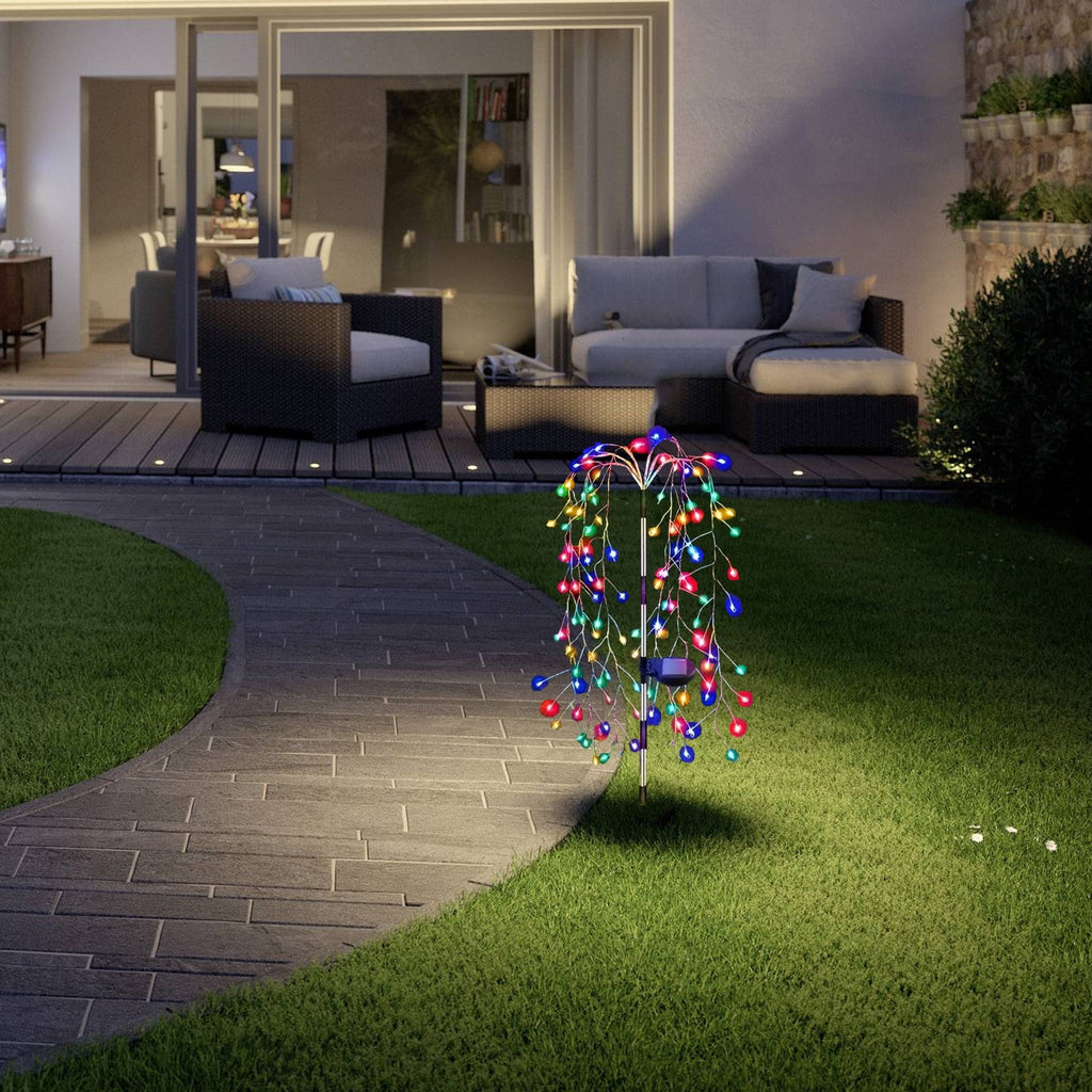 2 Pack Solar Garden Lights Christmas Halloween Decorations, Solar Willow Tree Lights, LED Solar Fairy Pathway String Lights Waterproof Copper Wire Lights for Home Yard Christmas Decoration Outdoor
