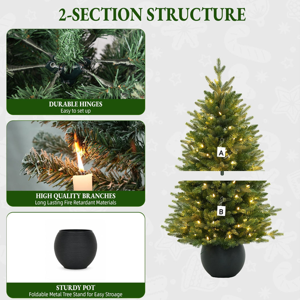 Vivatrees 3FT Potted Christmas Tree Pre-Lit with Warm White LED Lights Artificial Xmas Tree for Living Room Home Office Indoor Holiday Decoration