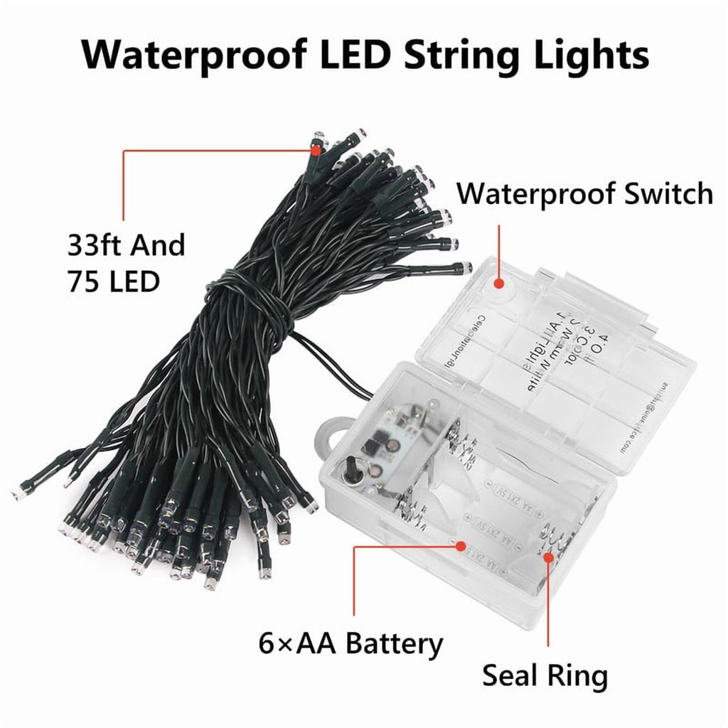 35ft Christmas String Lights with Remote, 75 LED Battery Operated Fairy Lights for Indoor & Outdoor, 3 Colors 9 Light Modes