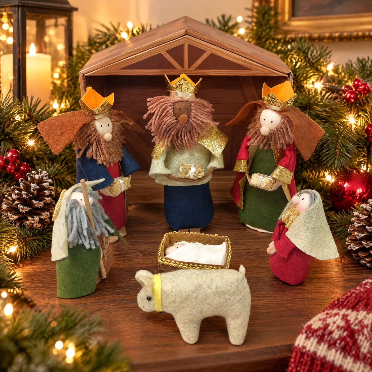 Fabric Tabletop Indoor Nativity Scene Christmas Decoration, 10" x 11", 8 Pieces, by Holiday Time