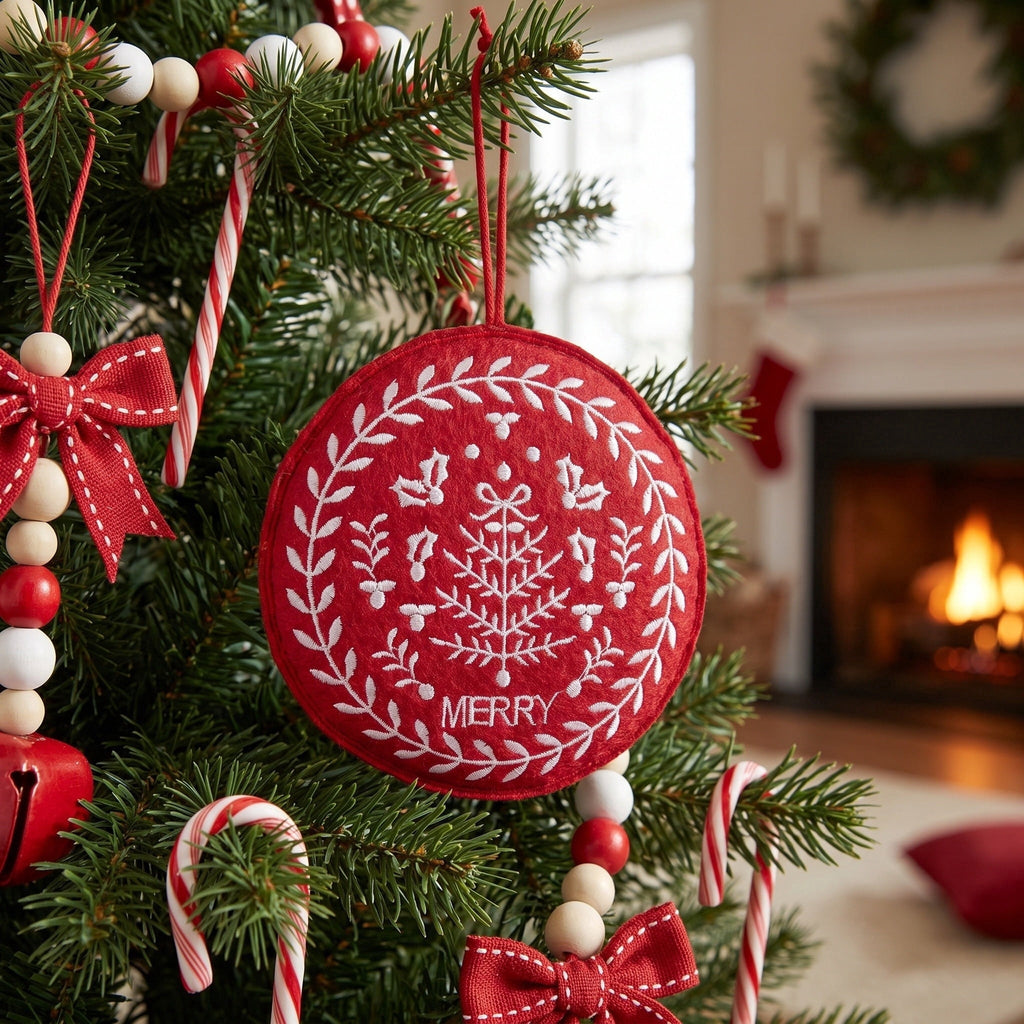 Red and White Merry Embroidered Christmas Ornament, 4", by Holiday Time