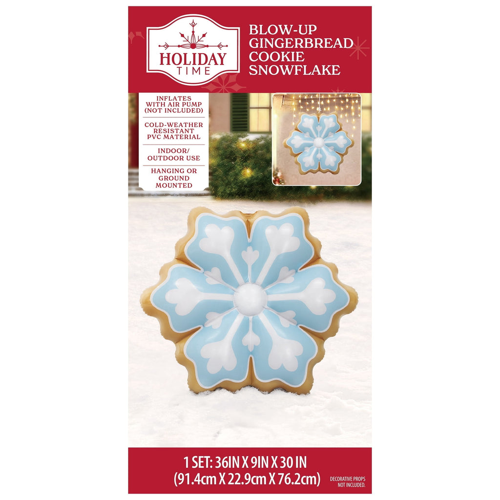 Brown and Blue Blow-Up Snowflake Gingerbread Cookie Christmas Yard Inflatable, 3', by Holiday Time