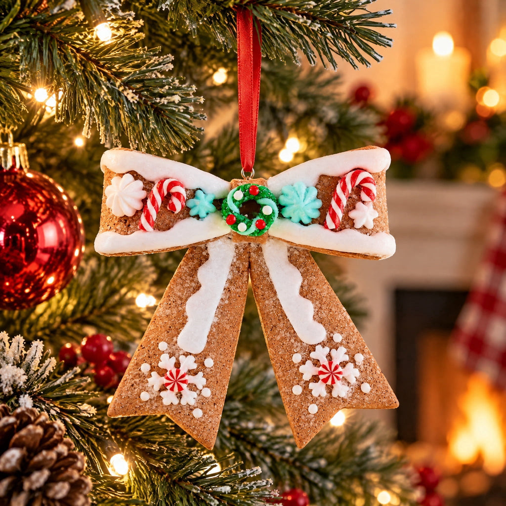 Multicolor Clay Dough Gingerbread Bow Christmas Ornament, 4", by Holiday Time