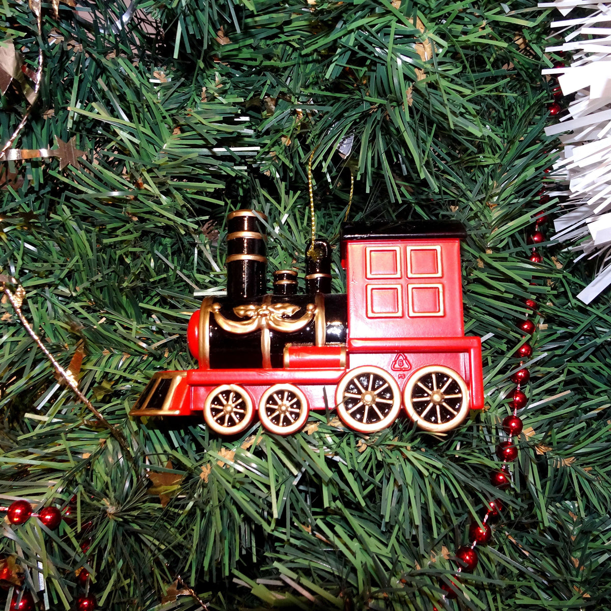 Black/Red/Gold Retro Train Christmas Ornament, 3", by Holiday Time