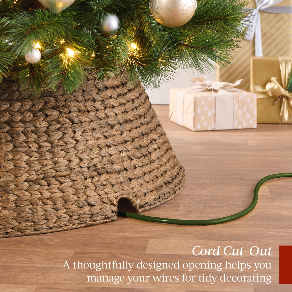 Best Choice Products 24in Woven Hyacinth Christmas Tree Collar, Tree Skirt Accessory w/ Cord Cut-Out - Chestnut