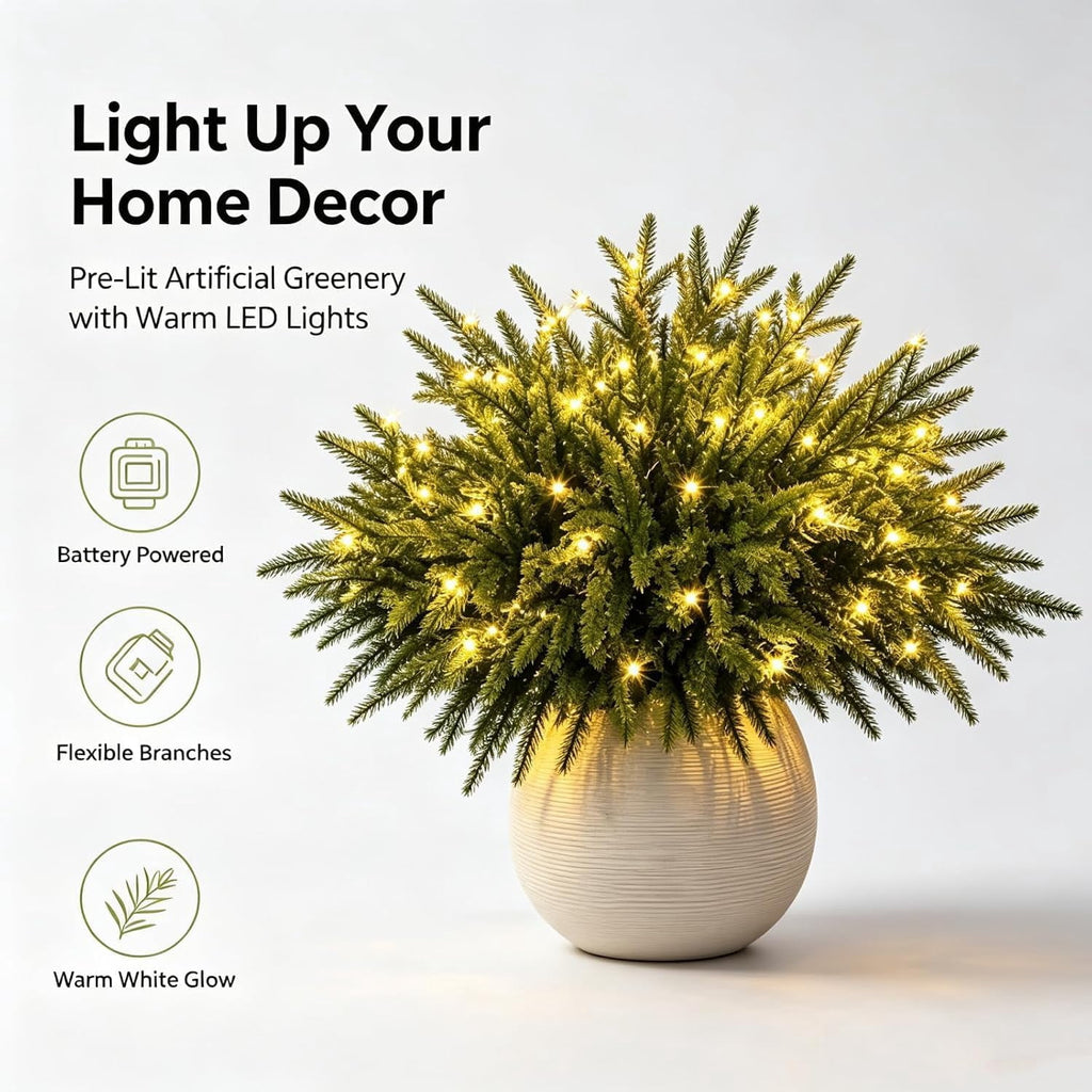 Twinkling Tree Enchanted Evergreen Pine, Warm Led Glow, Realistic Silk, Enchanted Evergreen Pine With Lights, Twinkling Olive Branches For Indoor Decor Christmas