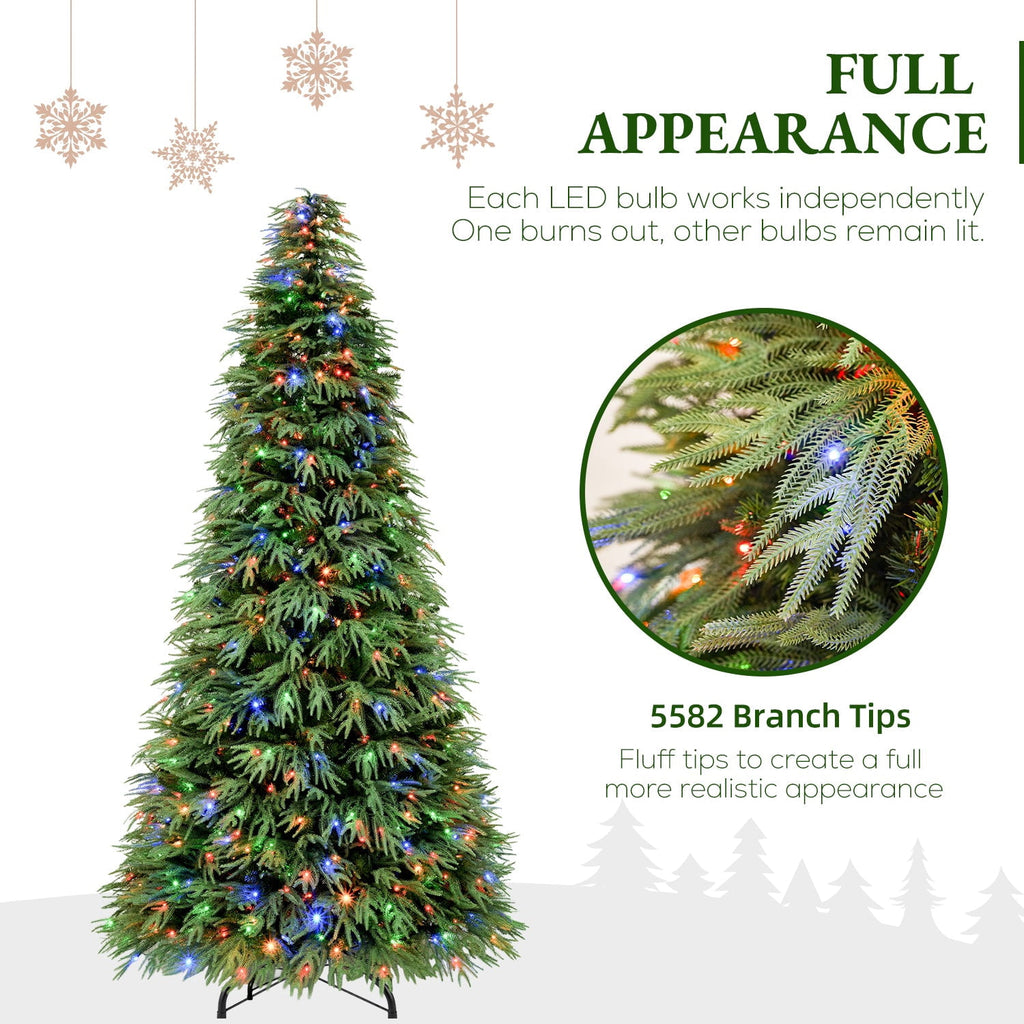 VIVATREES 7.5FT Premium Christmas Tree Pre-Lit Artificial Xmas with 550 Multi Color LED Lights, 5582 PVC PE Hinged Branch Tips Metal Base for Holiday Decor