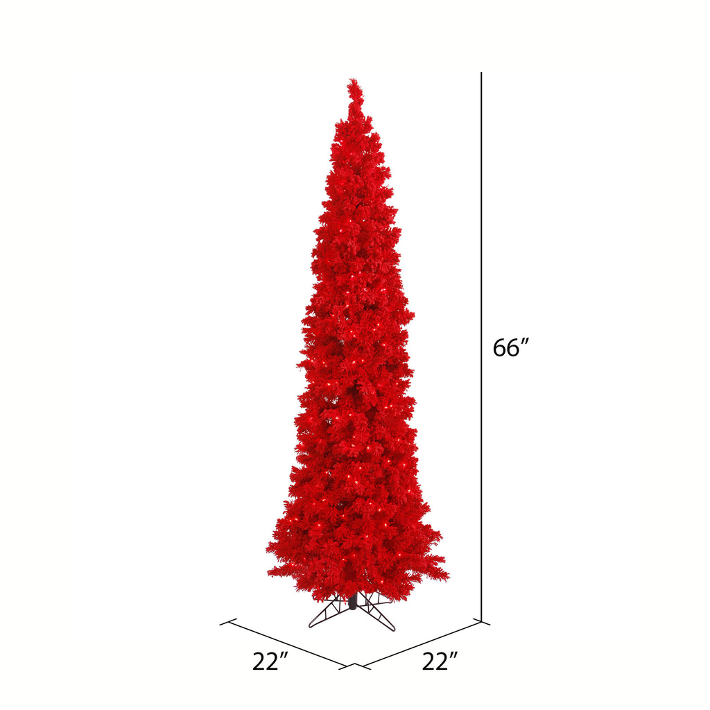 Vickerman 9' Flocked Red Pencil Fir Artificial Christmas Tree, Red Dura-lit Lights
