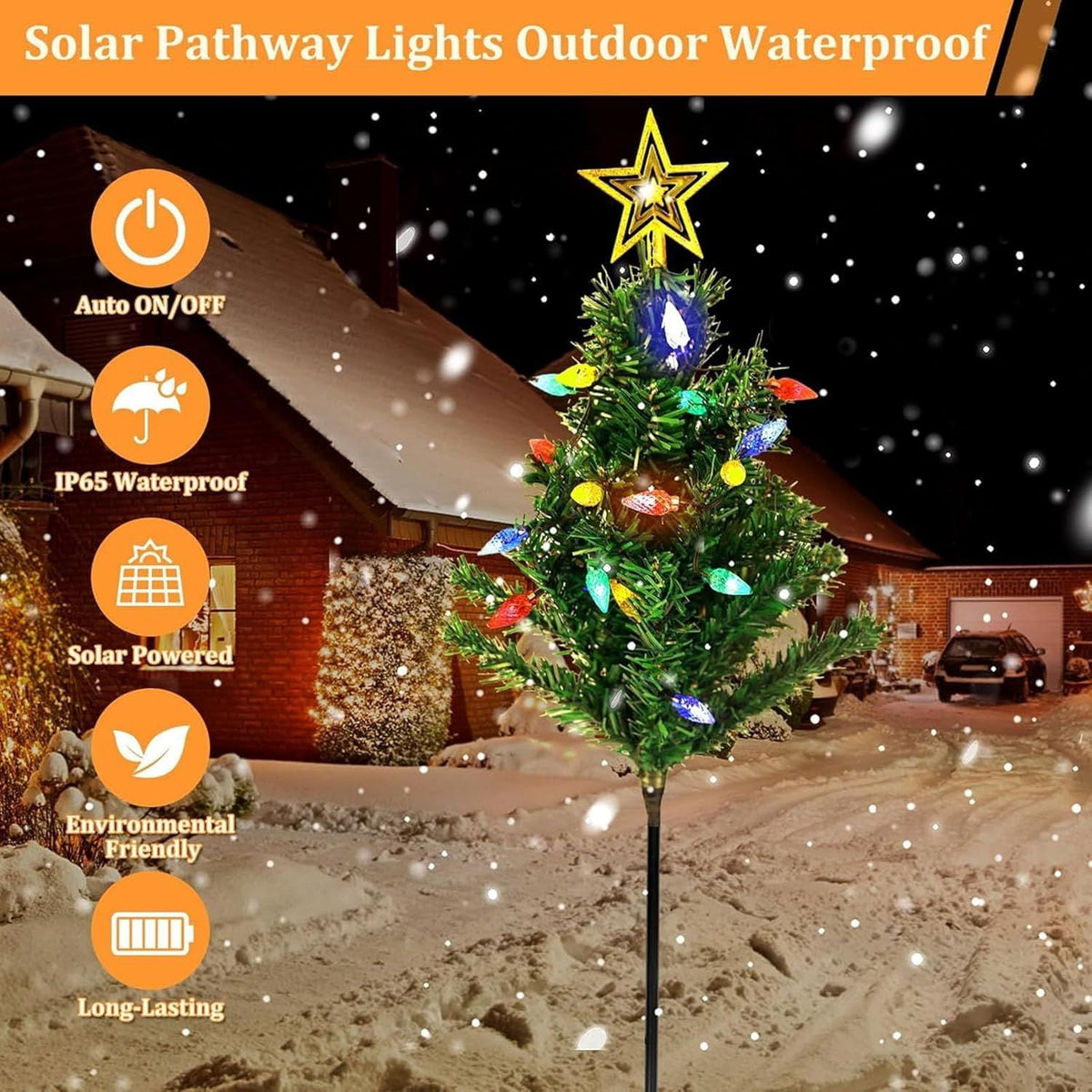 Solar Christmas Pathway Lights for Outdoor Decorations,Outside Christmas Tree Stake Lights,Waterproof Xmas Garden Stake Lights Patio Yard Garden Lawn Holiday Decor