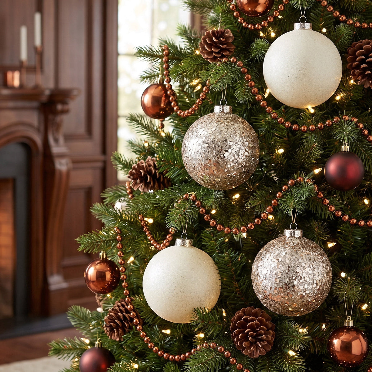 4-Count Champagne and Cream Ball Shatterproof Christmas Ornaments, 6", by Holiday Time
