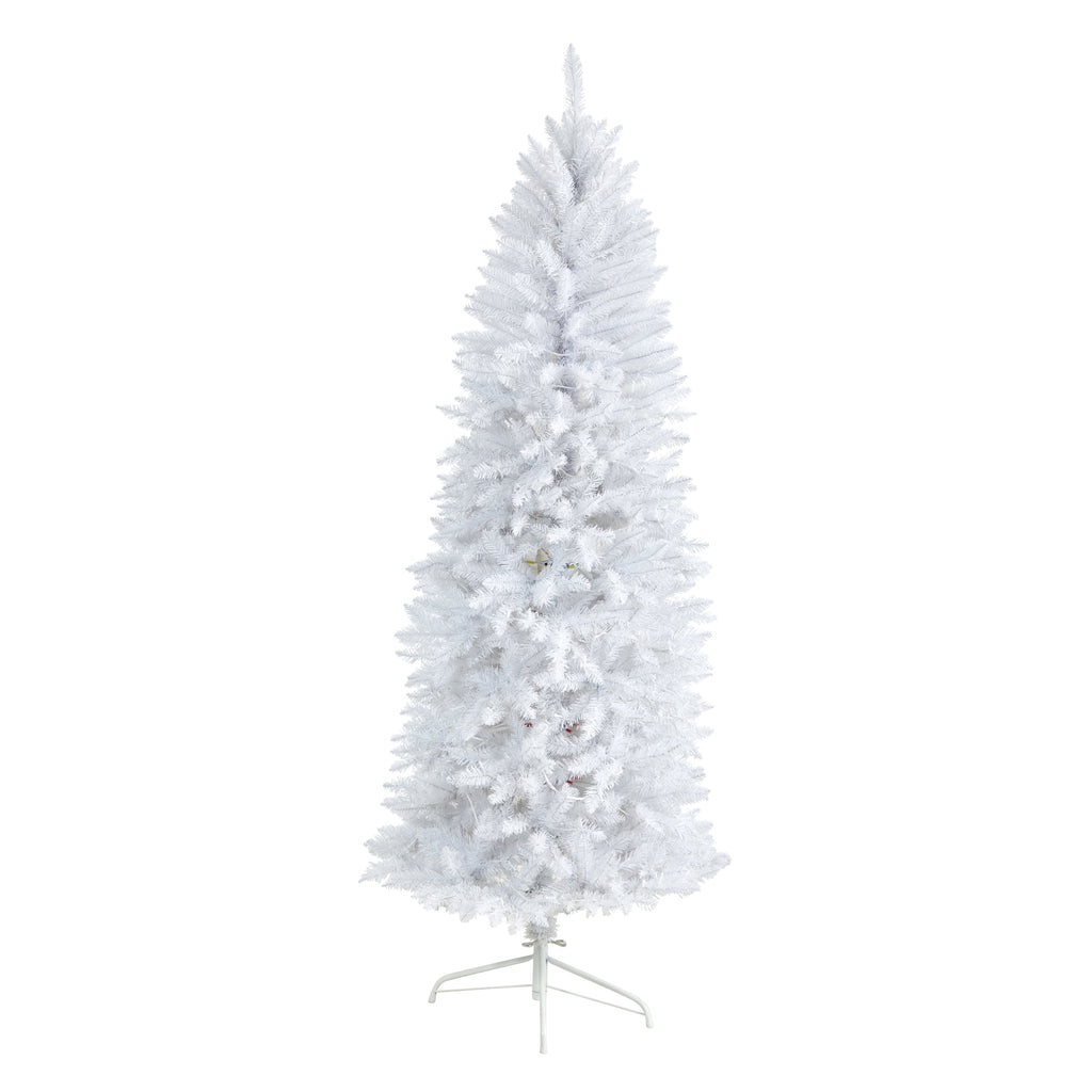 Nearly Natural 3' White Slim Artificial Christmas Tree Prelit 50 Warm White LED Lights