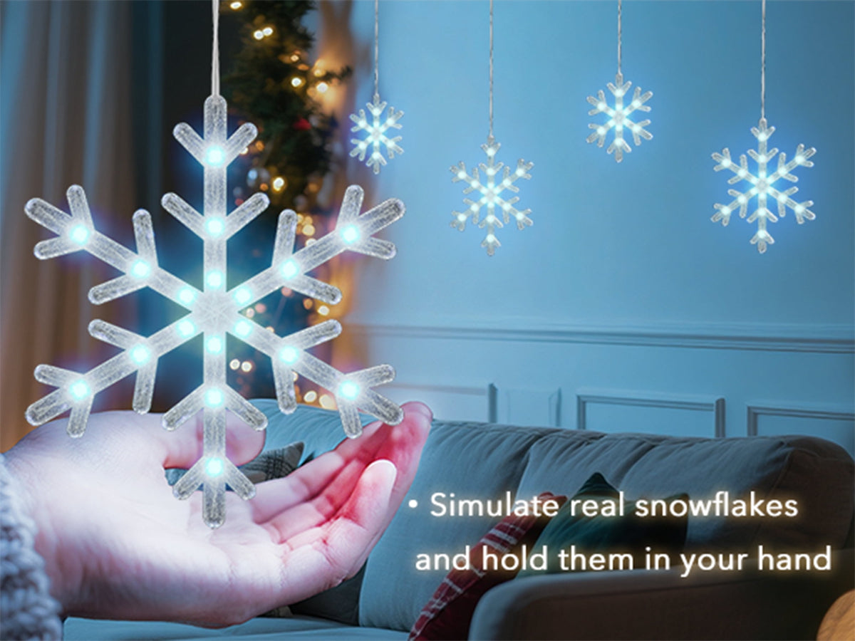 BeatiNeon 9ft Christmas Snowflake String Lights, 10 Pcs Blue & Cool White LED Snowfall Lights with Twinkle Effect, Connectable Indoor Outdoor Waterproof Holiday Decor for Eaves, Garden, Yard, Indoor