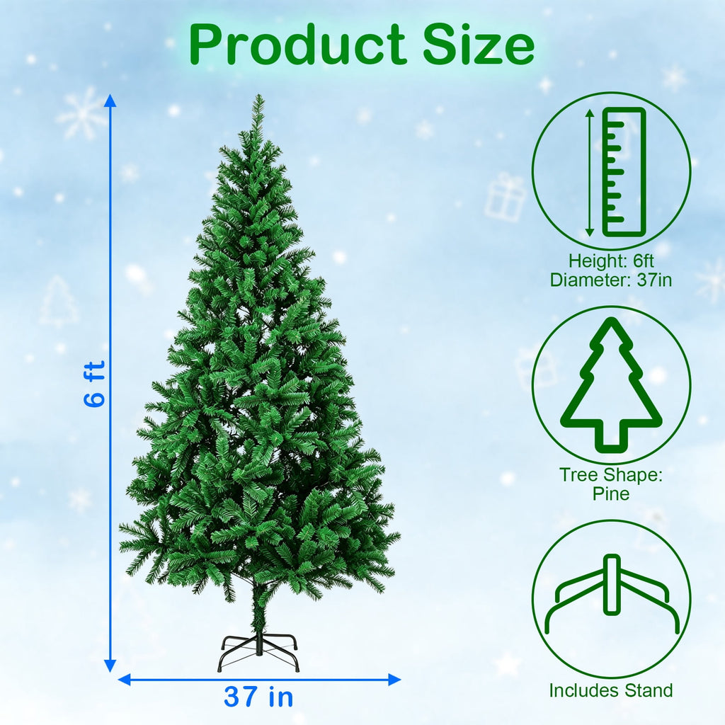 AGCAN Artificial Christmas Tree, 5ft Unlit Christmas Pine Tree with 350 Branch Tips, Xmas Tree with Metal Stand for Indoor Home Office Decor, Green