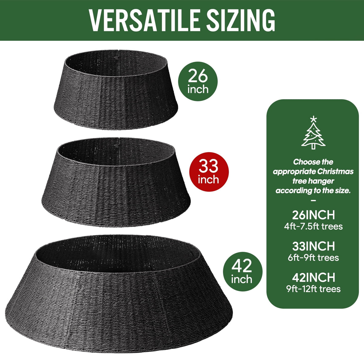 Ayieyill 26 inch Christmas Tree Collar, Christmas Tree Skirt Cover for Christmas Tree Decorations | Rattan (Natural)