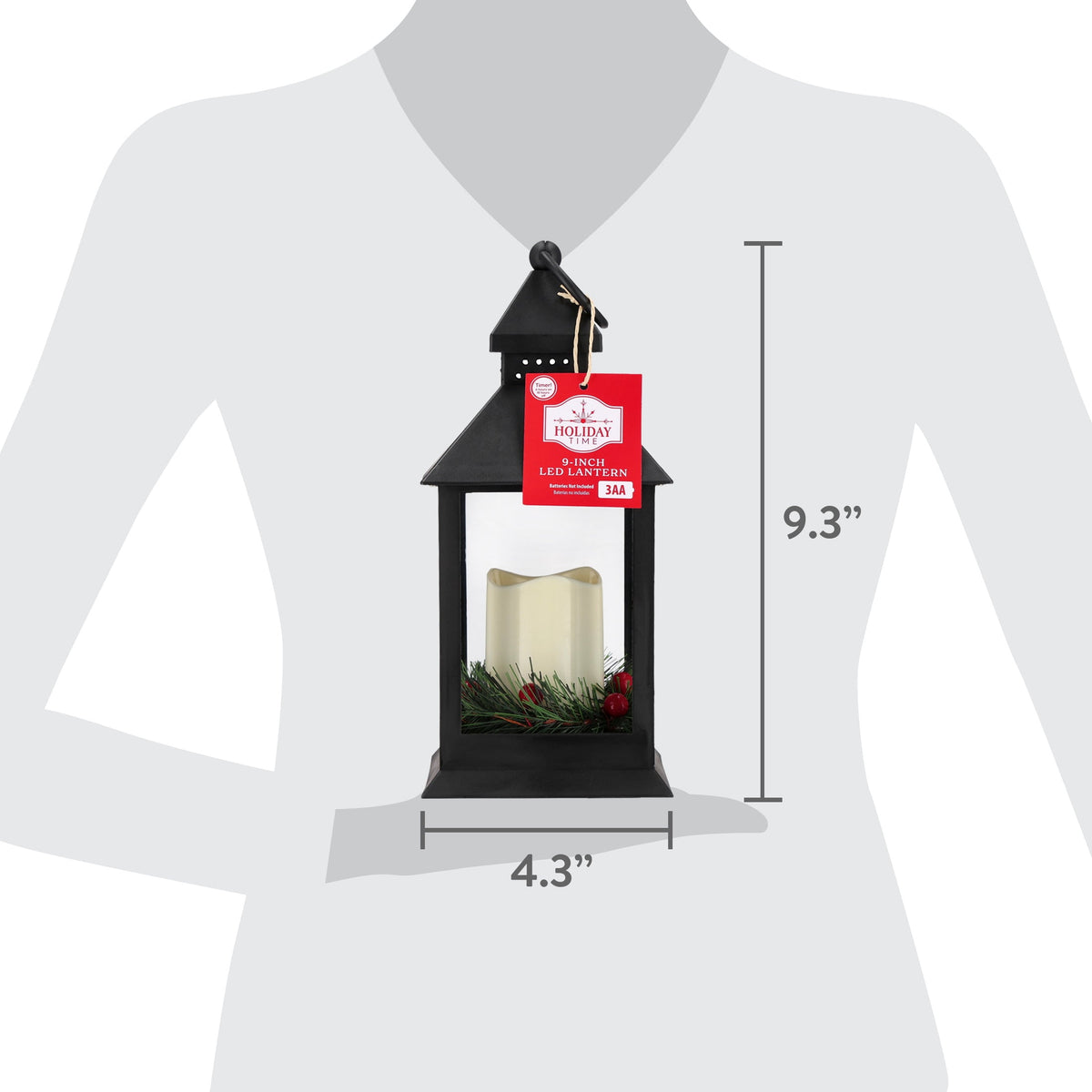Light-Up Flameless Candle Lantern Christmas Decoration, Black, 9", by Holiday Time